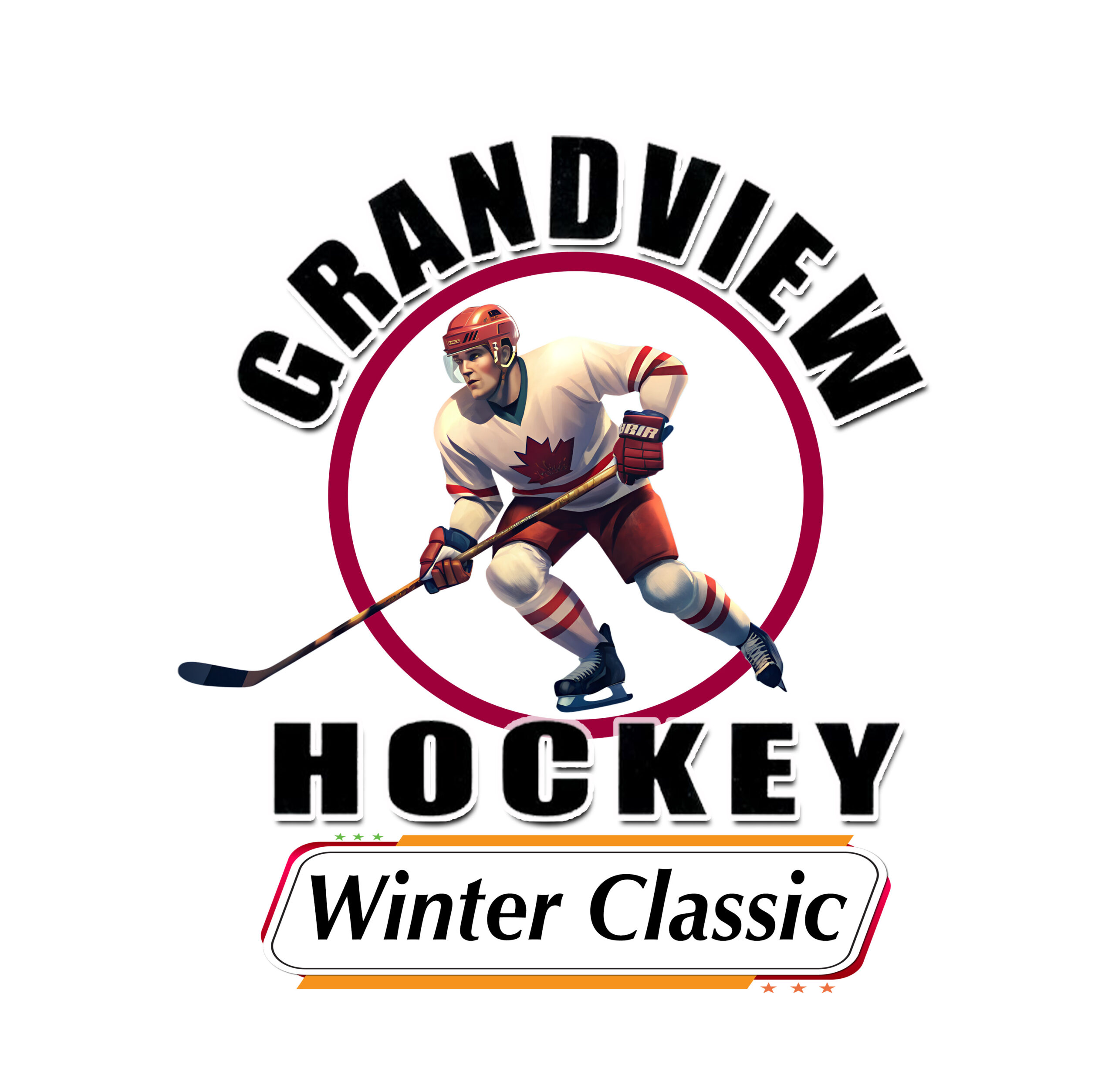 Grandview Hockey Winter Classic Logo with event title and a hockey player skating.